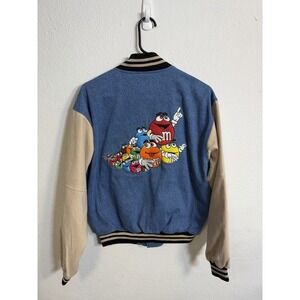 Vintage Planet Mars M&M Denim Letterman Jacket Womens Size L Rare 90's